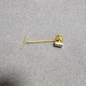 Mens Silver And Gold Tone Barrel Shaped Tie Tack Lapel Pin